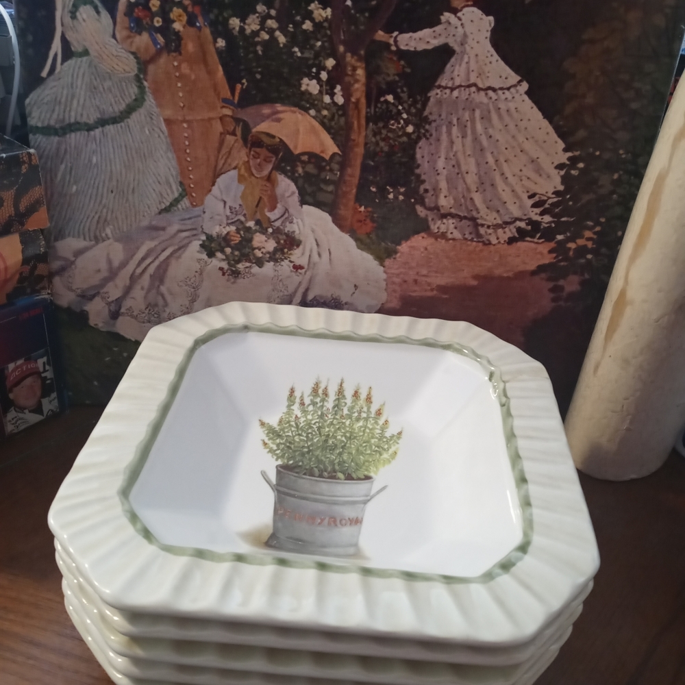 🇮🇹 4 Ceramica Due Torri Italy Octagon🍱🎻Vintage Square Bowls Green,Gift It.🎁 - Picture 2 of 16